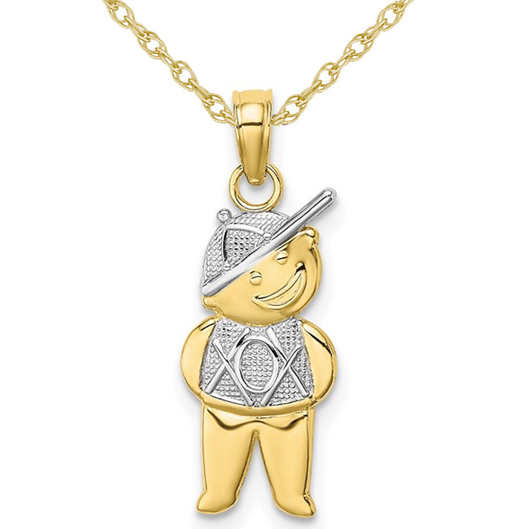 10K Yellow Gold Polished Textured Boy Charm Pendant Necklace with Chain Image 1