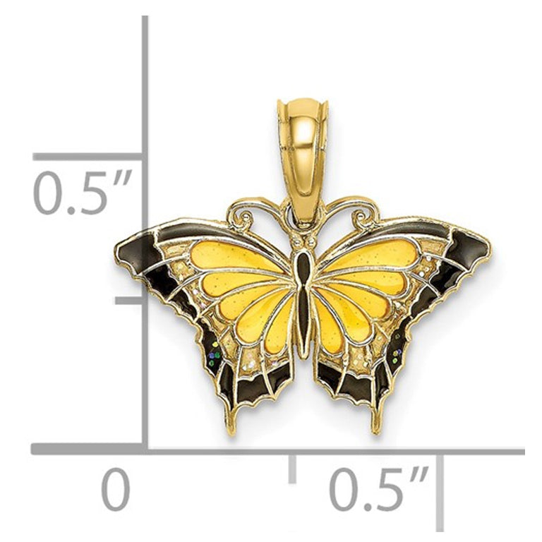 Yellow Butterfly Charm Pendant Necklace in 10K Yellow Gold with Chain Image 2