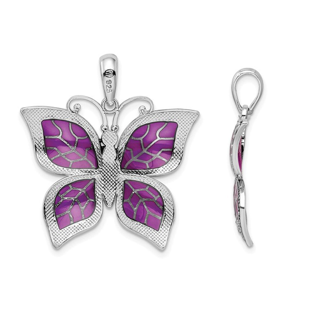 Purple Butterfly Charm Pendant Necklace in Sterling Silver with Chain Image 2