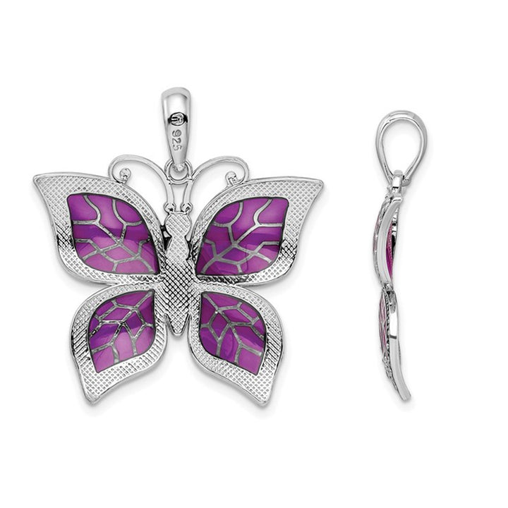 Purple Butterfly Charm Pendant Necklace in Sterling Silver with Chain Image 2