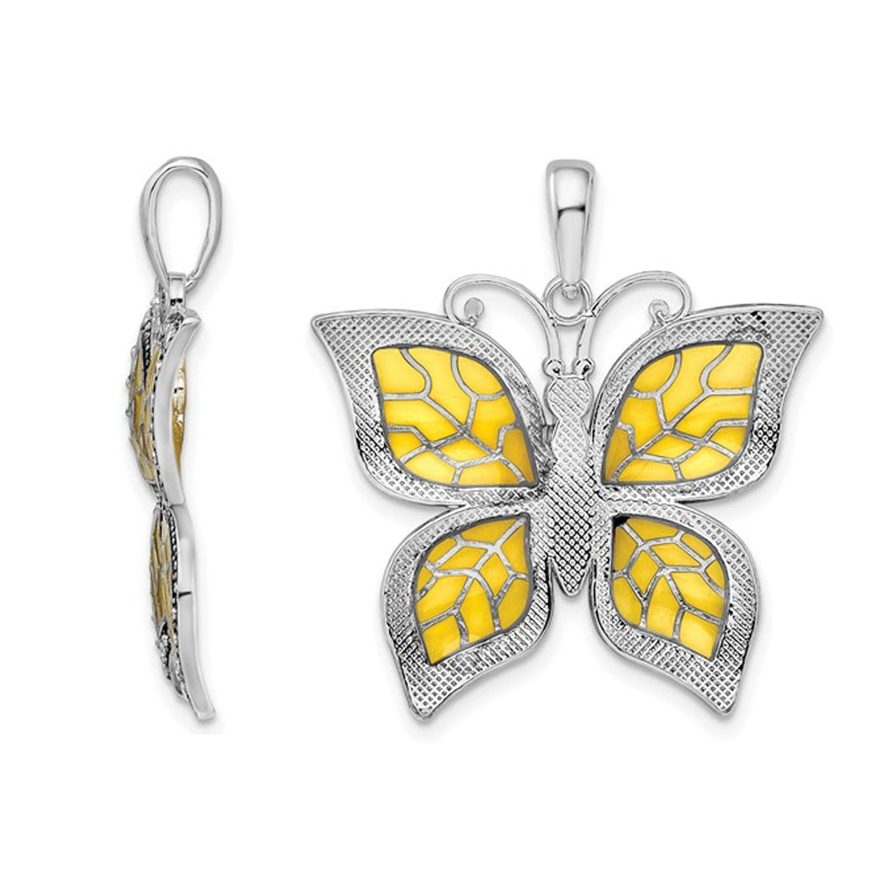 Yellow Butterfly Charm Pendant Necklace in Sterling Silver with Chain Image 2