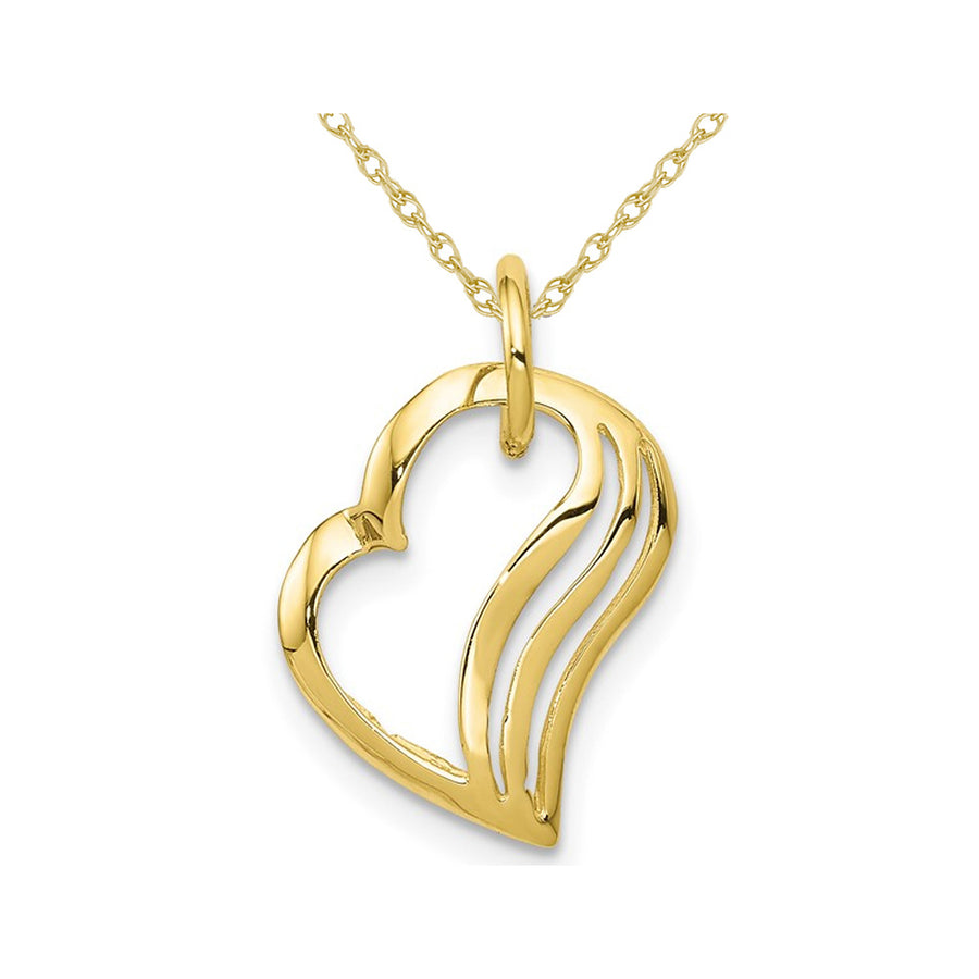 Small 10K Yellow Gold Open Heart Charm Pendant Necklace with Chain Image 1