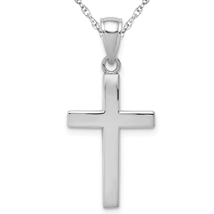 Polished Beveled Cross Pendant in 14K White Gold Image 1