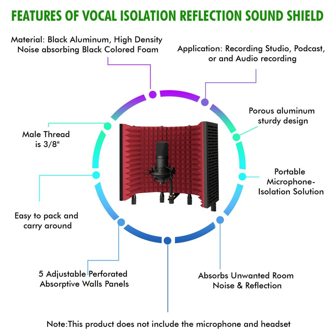 Technical Pro 5-Panel Professional Vocal Microphone Isolation Shield Portable Studio Mic Sound Absorbing Foam Reflector Image 7