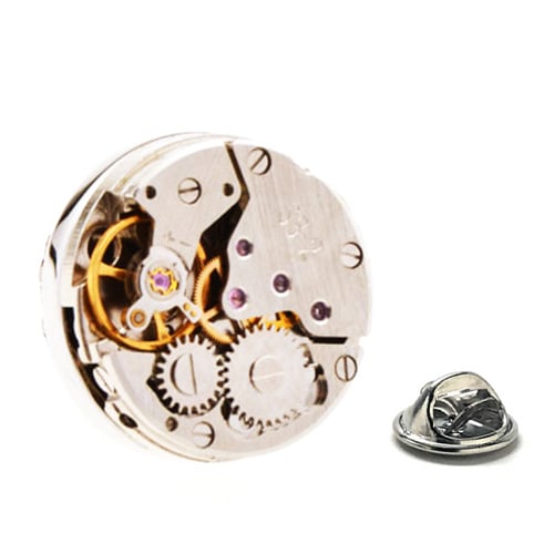 Round Watch Movements Lapel Pin Steampunk Silver Deconstructed Enamel Pin Tie Tack Engineering Engineer  Tie Pin Image 1