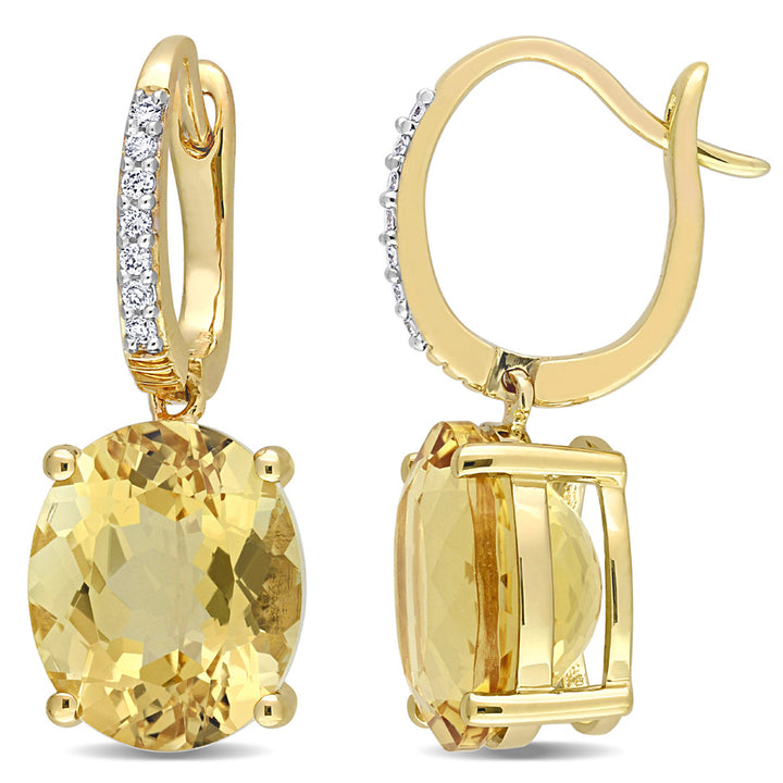 8.60 Carat (ctw) Citrine Drop Leverback Earrings in 14K Yellow Gold with Diamonds Image 1