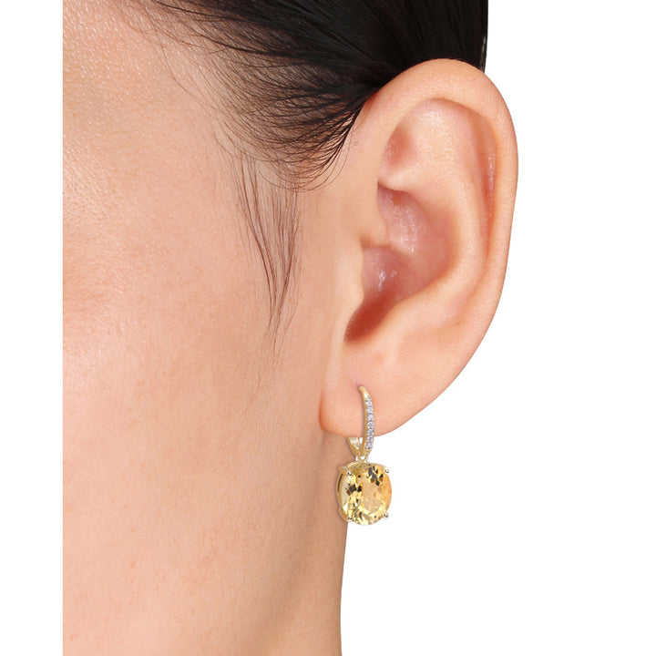 8.60 Carat (ctw) Citrine Drop Leverback Earrings in 14K Yellow Gold with Diamonds Image 3