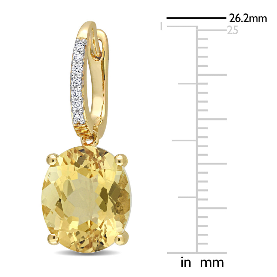 8.60 Carat (ctw) Citrine Drop Leverback Earrings in 14K Yellow Gold with Diamonds Image 4