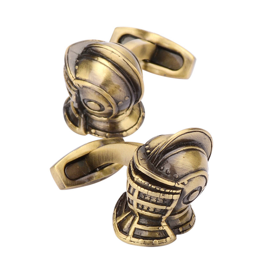 Medieval Knight Armor Helmet Cufflinks Brass Finish Highly Detail 3D Design Cuff Links Image 1