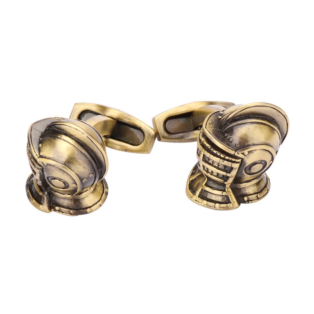 Medieval Knight Armor Helmet Cufflinks Brass Finish Highly Detail 3D Design Cuff Links Image 2