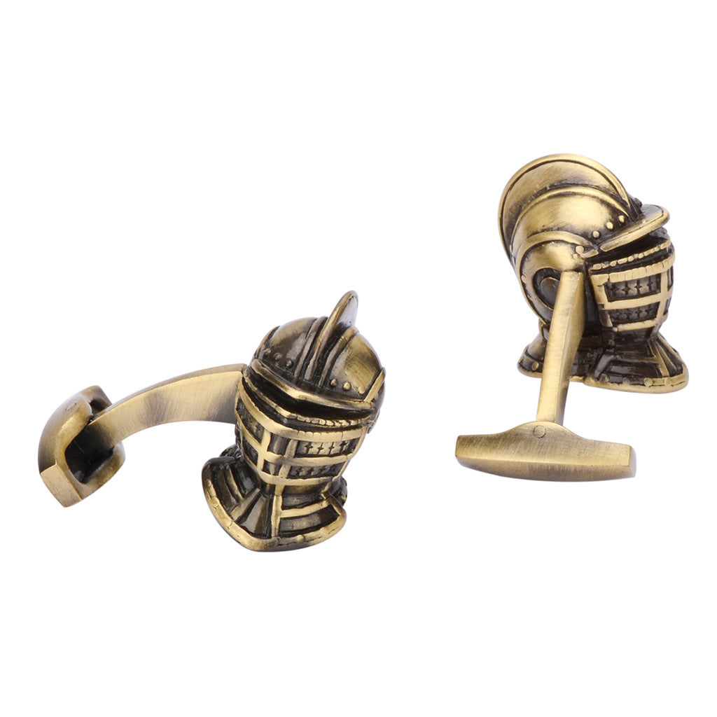 Medieval Knight Armor Helmet Cufflinks Brass Finish Highly Detail 3D Design Cuff Links Image 3