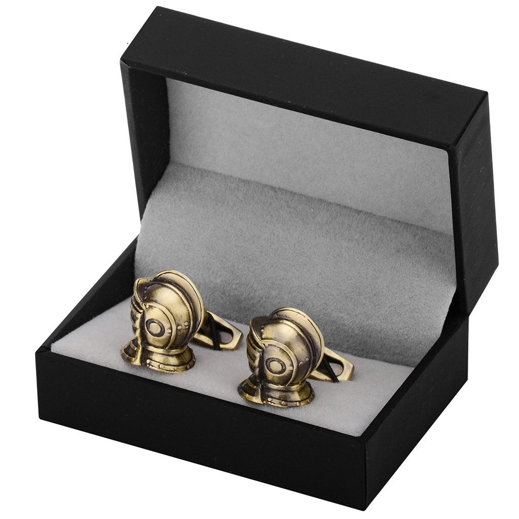 Medieval Knight Armor Helmet Cufflinks Brass Finish Highly Detail 3D Design Cuff Links Image 4