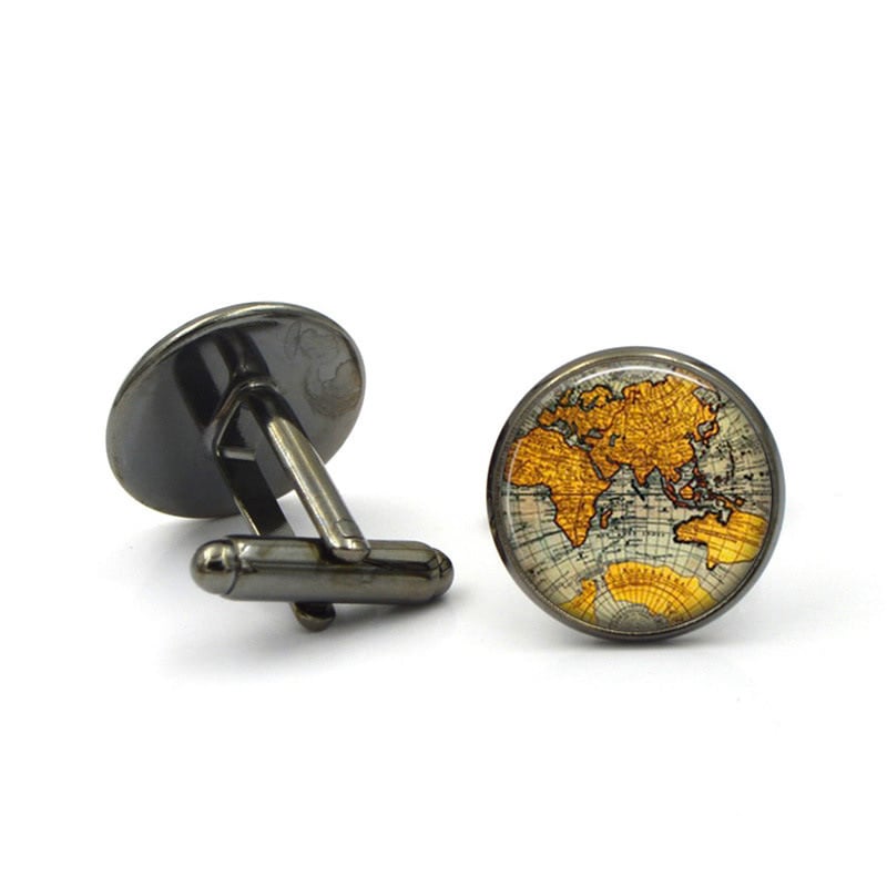 World Map Cufflinks Europe Asia Africa Australia Cuff Links Gunmetal Finish Image 1