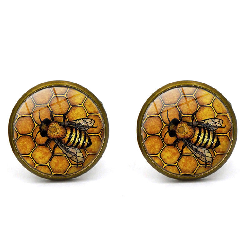 Cufflinks Black and Yellow Bumblebee Buzzing Bee Cuff Links Honey Bees Image 1