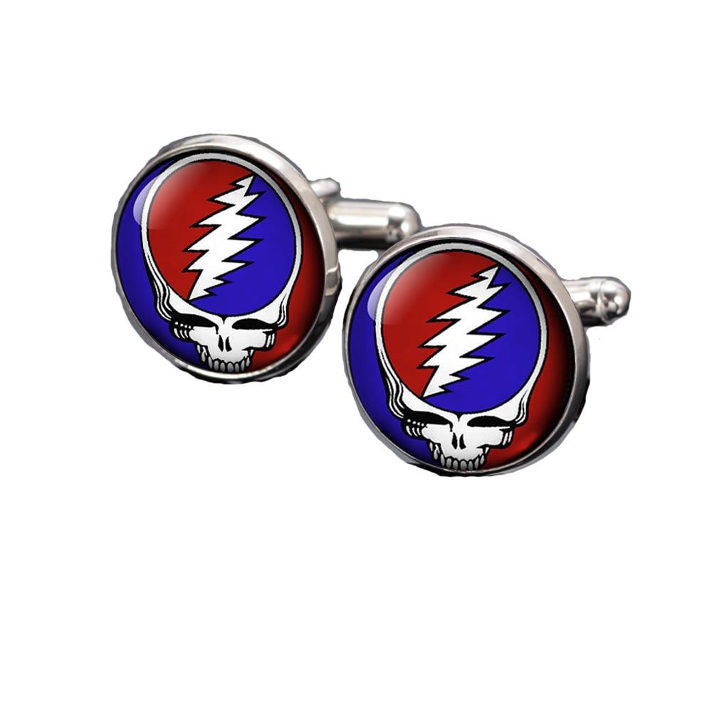 Deadhead Skull Cufflinks Red White and Blue Rock and Roll Skulls Cuff Links Grateful Dead Image 1