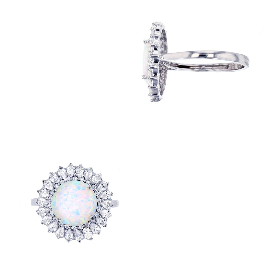 Sterling Silver Attractive Round Created White Opal CZ Halo Ring Image 1