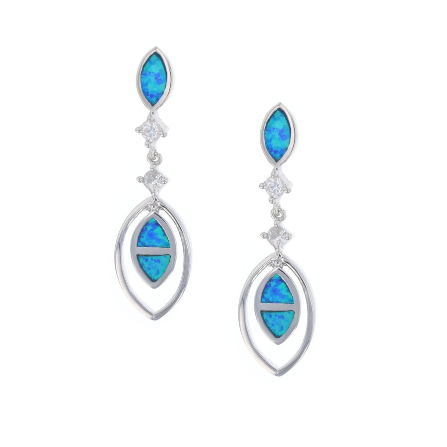 Sterling Silver Created Blue Opal and CZ Dangle Earrings Image 1