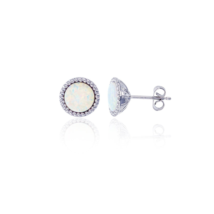 Sterling Silver 7.5MM Round White Opal Post Earring Image 1