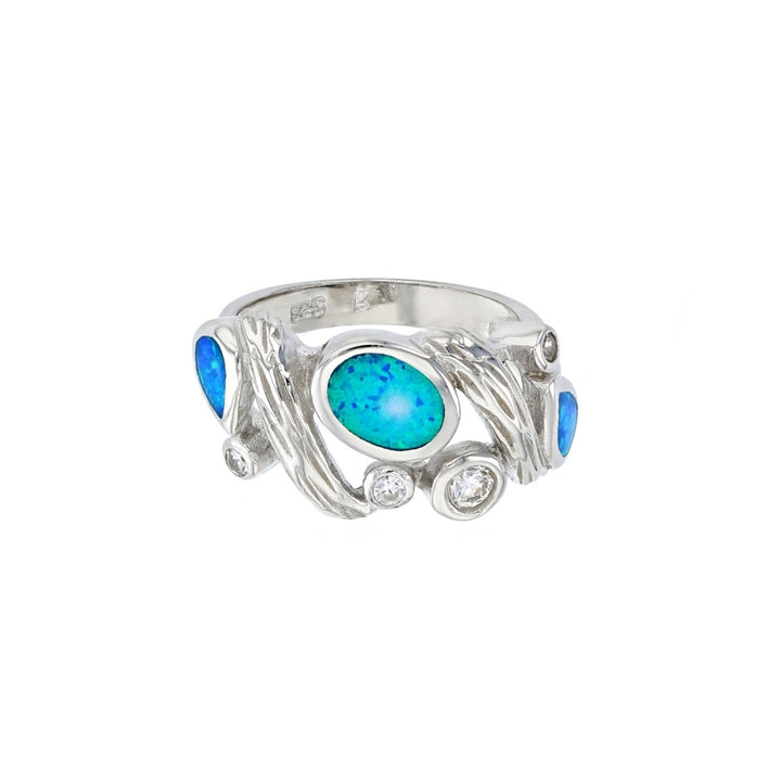 Sterling Silver Created Blue Opal Multi Circle Ring Image 1