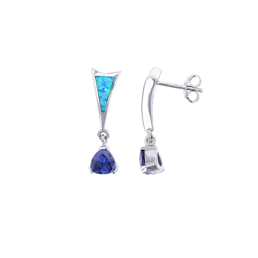 Sterling Silver Blue Created Opal and Tanzanite CZ Earrings Image 1