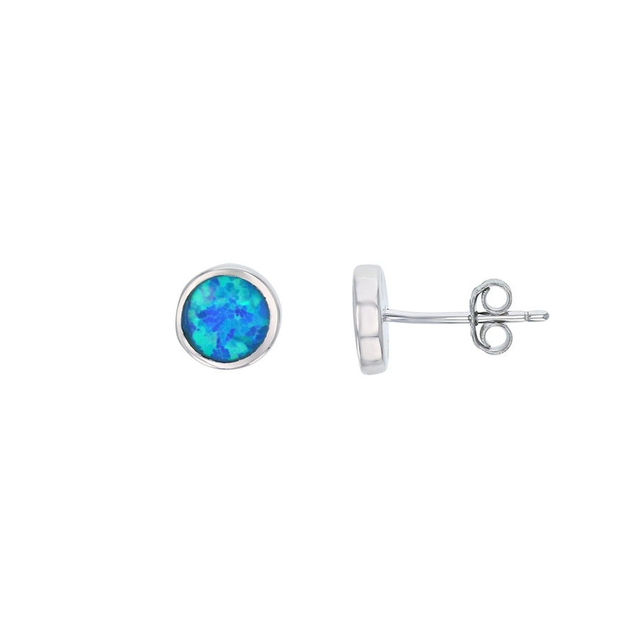 Sterling Silver Created Blue Opal 7 mm Round Bezel Stud Earrings Image 1