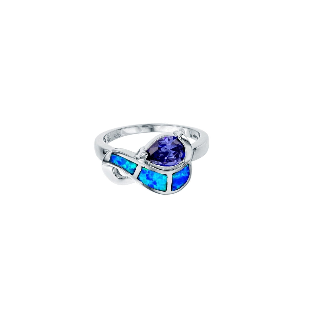 Sterling Silver Created Blue Opal and Tanzanite CZ Ring Image 1