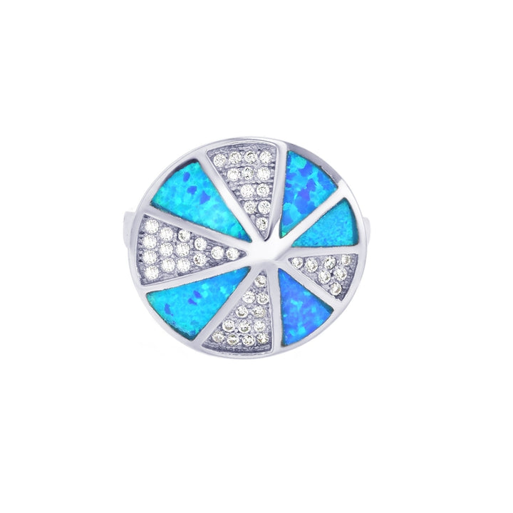 Sterling Silver Created Blue Opal CZ Round Shape Ring Image 1