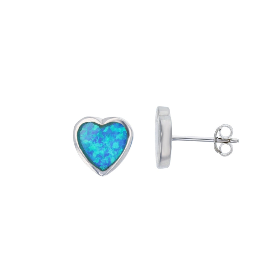 Sterling Silver Created Blue Opal 7 mm Heart Bezel Stud Earrings Image 1