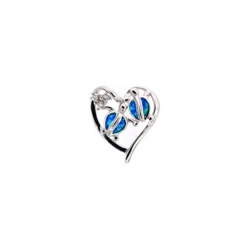 Sterling Silver Created Blue Opal Double Turtles Heart Pendant Necklace Image 1