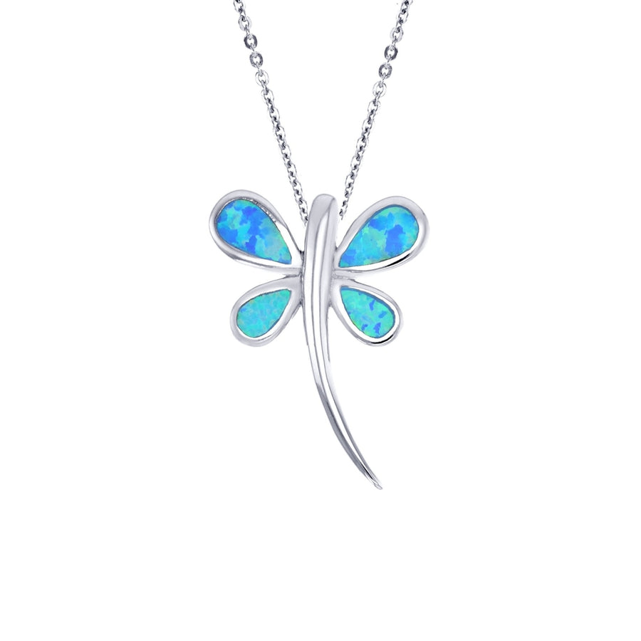 Sterling Silver Created Blue Oapl Dragonfly Pendany Necklace Image 1