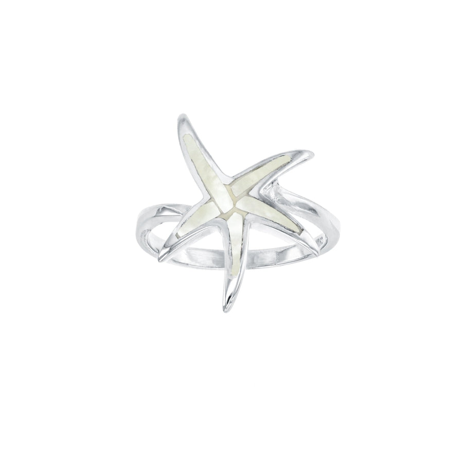 Sterling Silver Created White Opal Starfish Ring Image 1