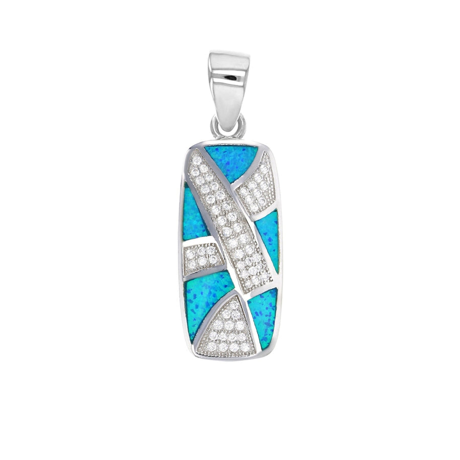 Sterling Silver Created Blue Opal  Rectangular Pendant Necklace Image 1