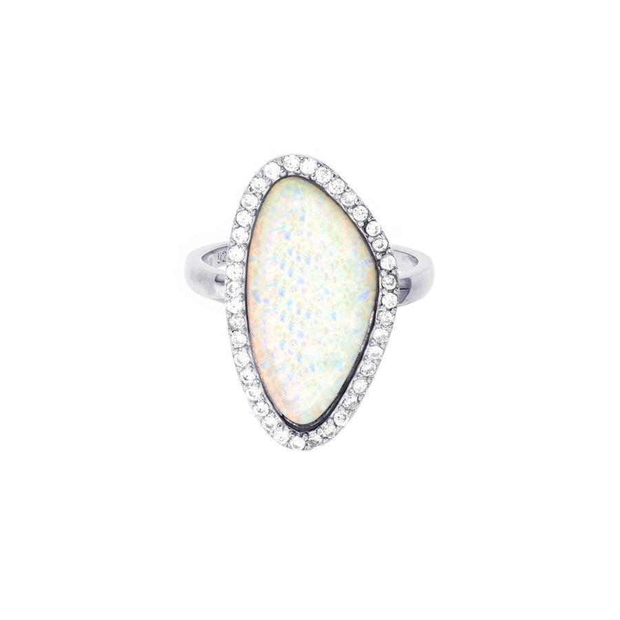 Sterling Silver Freeform Created White Opal CZ Halo Ring Image 1