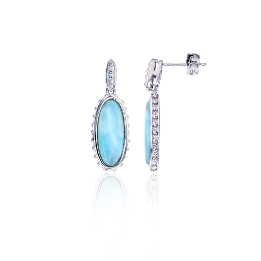 Sterling Silver Attractive Natural Larimar Oval Earrings Image 1