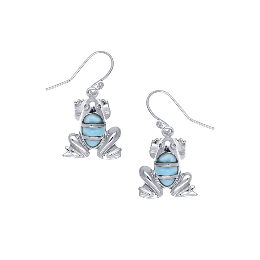 Sterling Silver Attractive Natural Larimar Frog Earrings Image 1