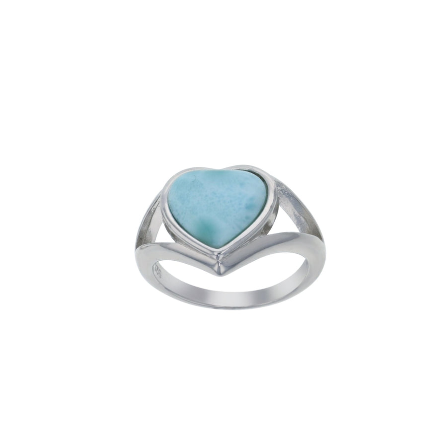 Sterling Silver Natural Larimar Heart Ring Image 1