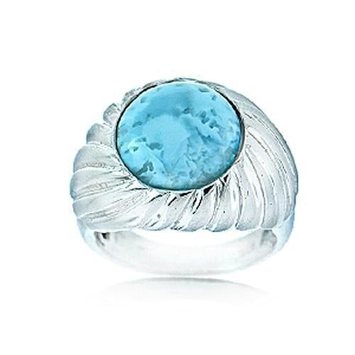 Sterling Silver Natural Larimar Oval Ring Image 1