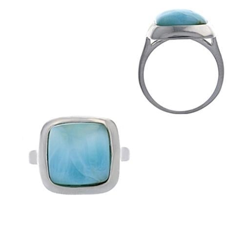 Sterling Silver Natural Larimar Square Ring Image 1