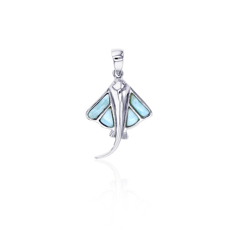 Sterling Silver Attractive Natural Larimar Stingray Pendant Image 1