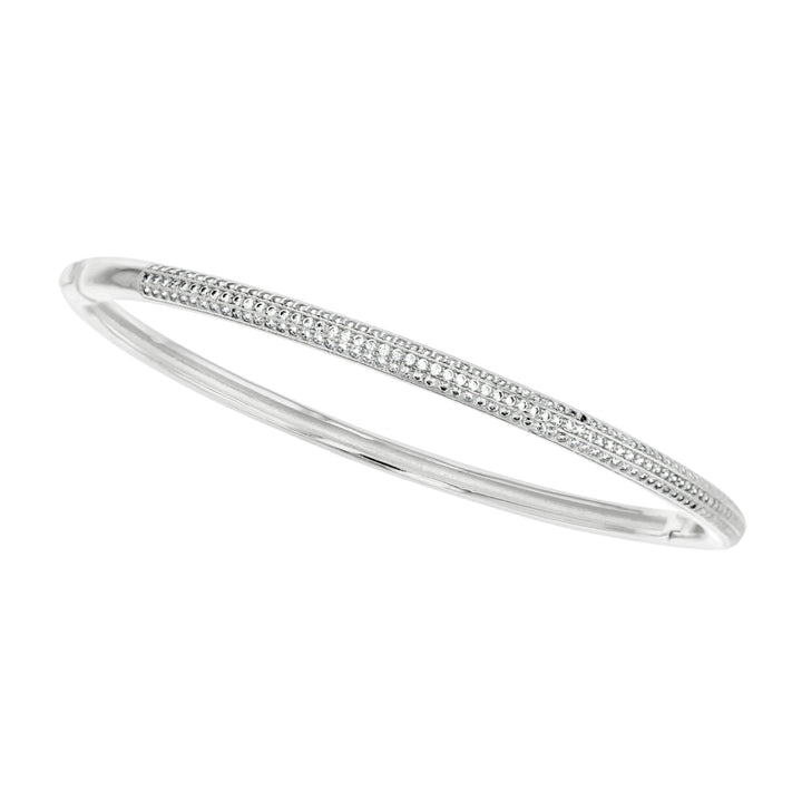 Sterling Silver 3 Row Pave CZ Eternity Bangle Bracelet Image 1