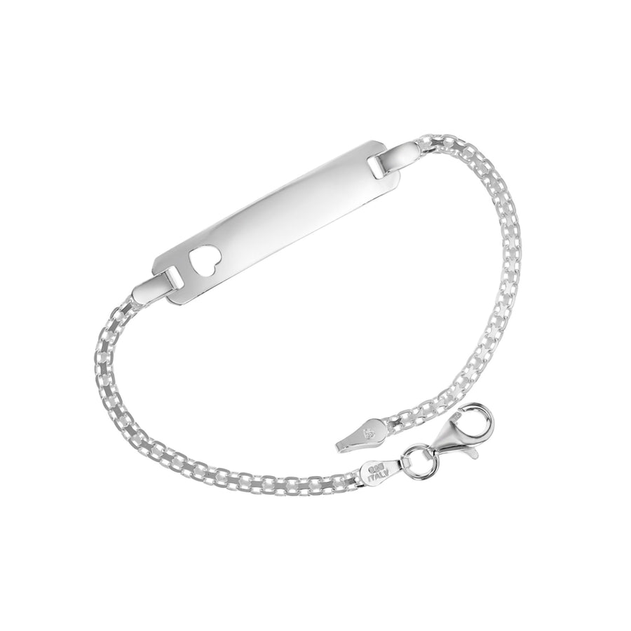 Sterling Silver 6 inch Bismark Link Cut Out Heart Baby ID Bracelet Image 1
