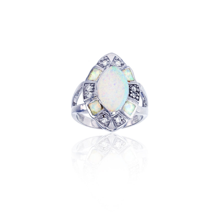 Sterling Silver Marquise Shape Created White Opal CZ Ring Image 1