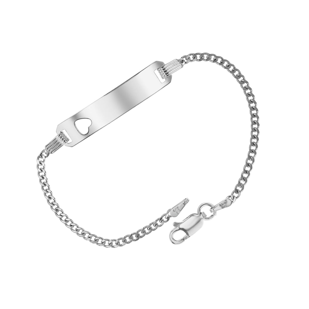 Sterling Silver 6 inch Cuban Link Cut Out Heart Baby ID Bracelet Image 1