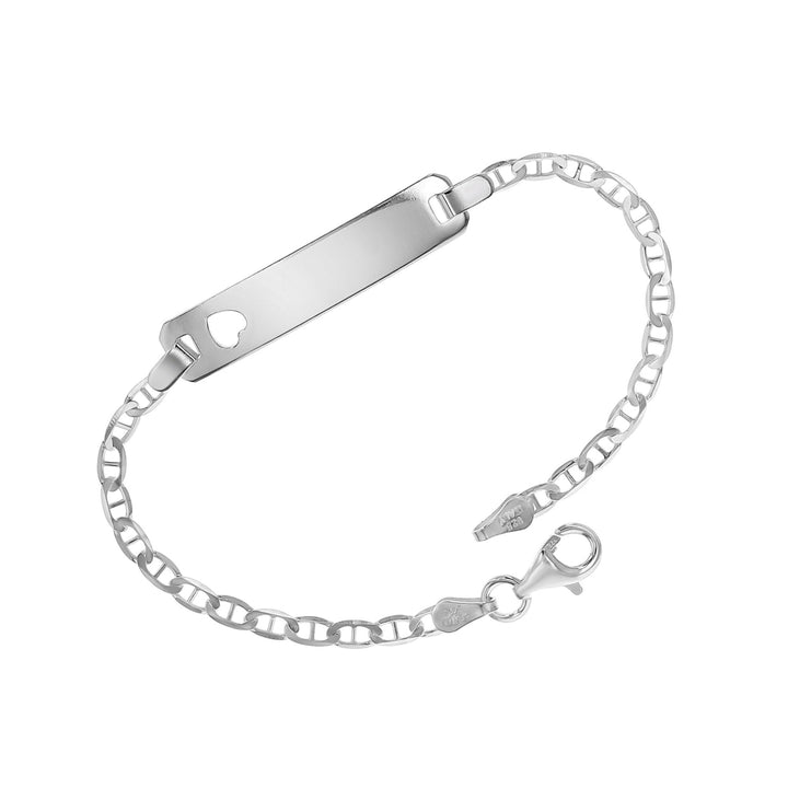 Sterling Silver 6 inch Marina Link Cut Out Heart Baby ID Bracelet Image 1