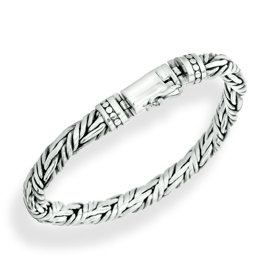 Sterling Silver 8mm Classic Woven Bali Mens Bracelet 8" Image 1