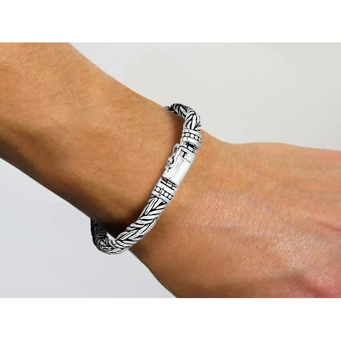 Sterling Silver 8mm Classic Woven Bali Mens Bracelet 8" Image 2