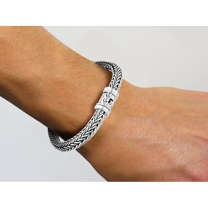 Sterling Silver 8.5mm Classic Woven Mens Bali Bracelet 9" Image 2