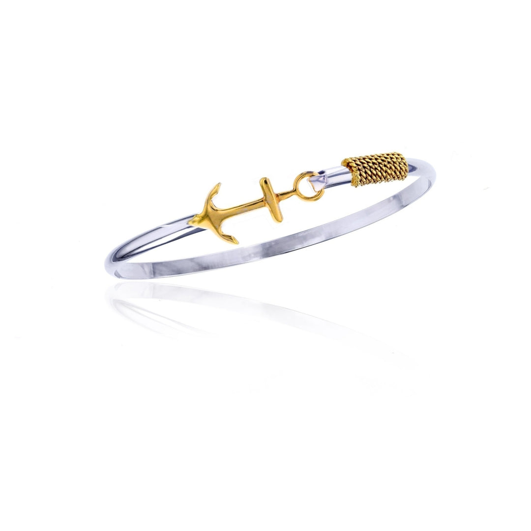 Sterling Silver Anchor Nautical Two-tone Bangle Bracelet Image 1