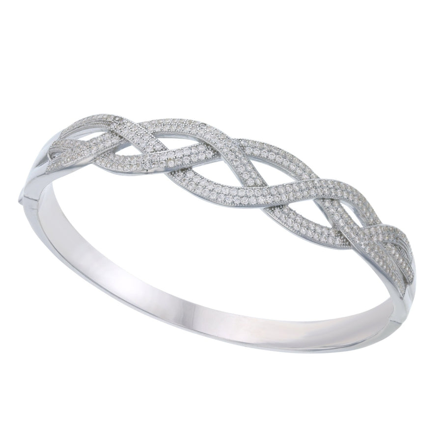 Sterling Silver Braided CZ Bangle Bracelet Image 1