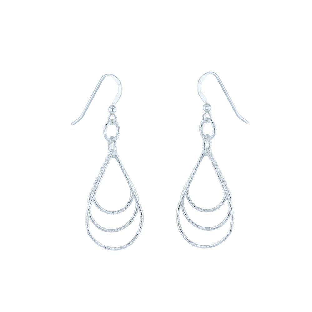 Sterling Silver Brilliant Triple Teardrop Dangle Earrings Image 2